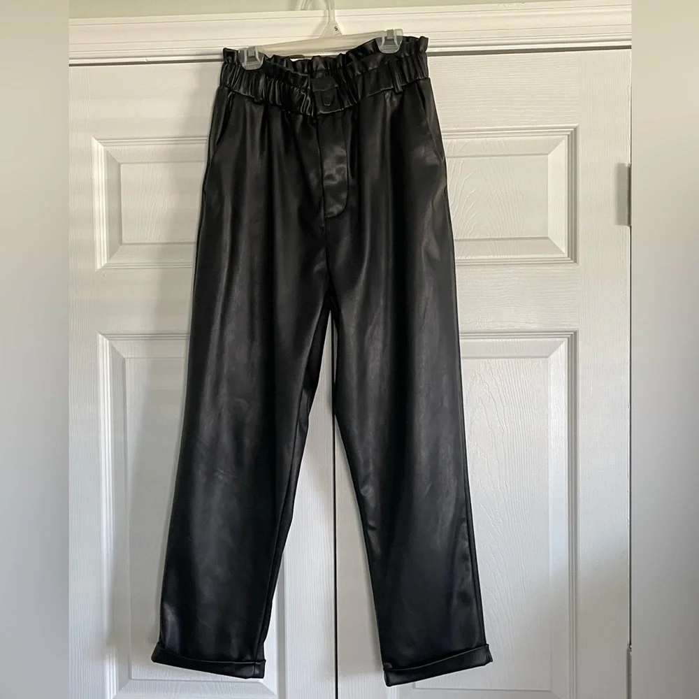 Faux paper bag waist leather pants - Picture 1 of 6